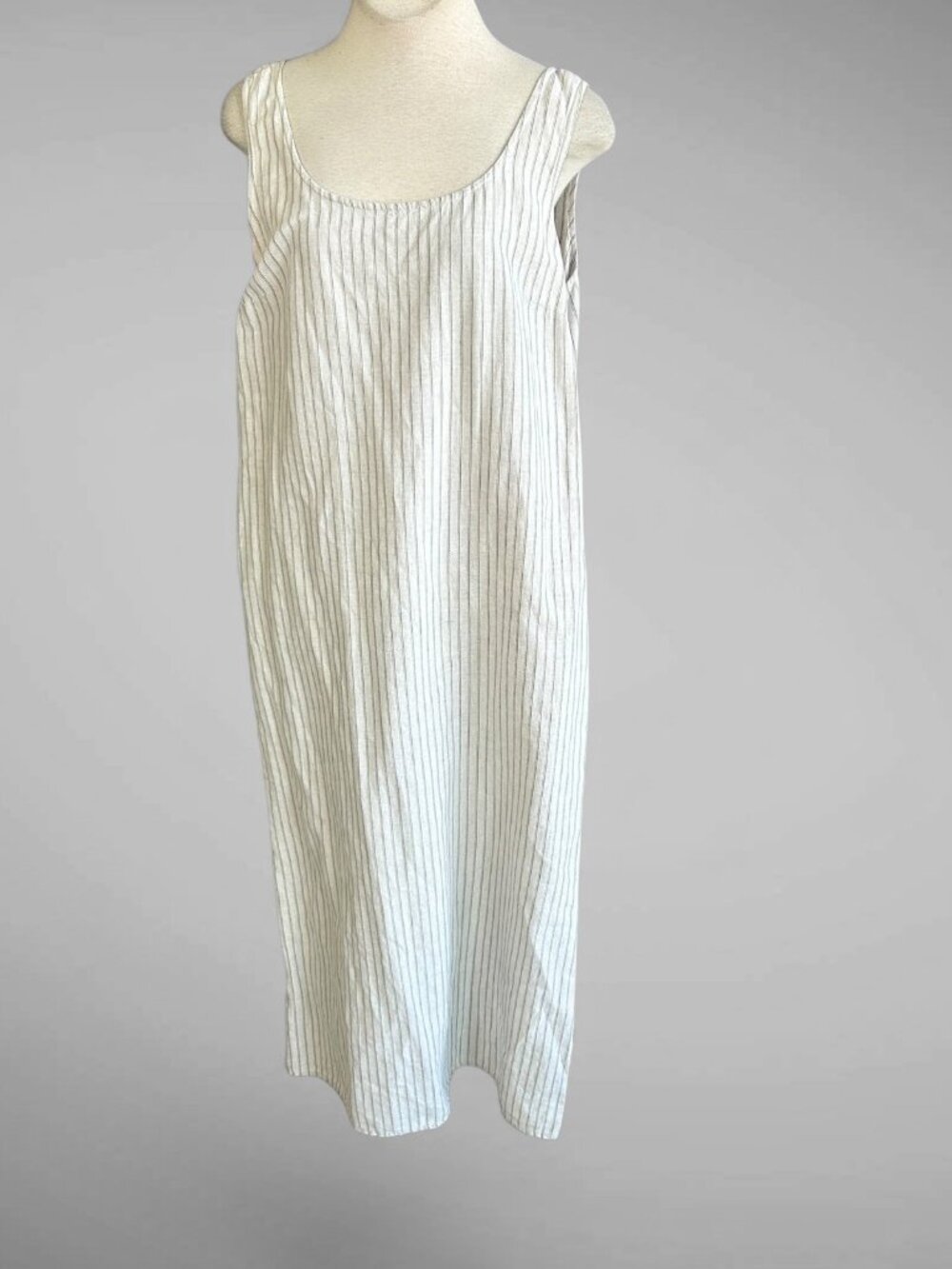 Venezia Sleeveless Shift Maxi Dress Green Striped Linen Blend Size 14/16 - Picture 2 of 9